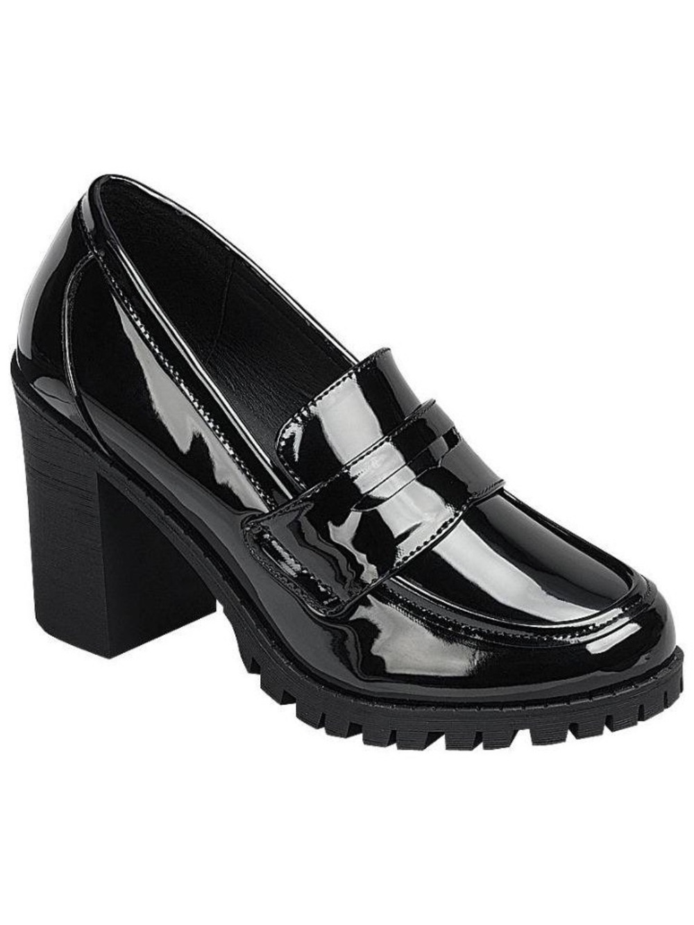 Black Patent Chunky-Heel Loafers for Women - Picture 7 of 10
